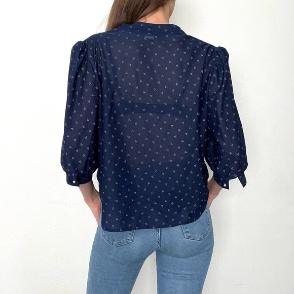 Vintage Blue Pearl Button Puff Sleeve Blouse - Picture 3 of 6